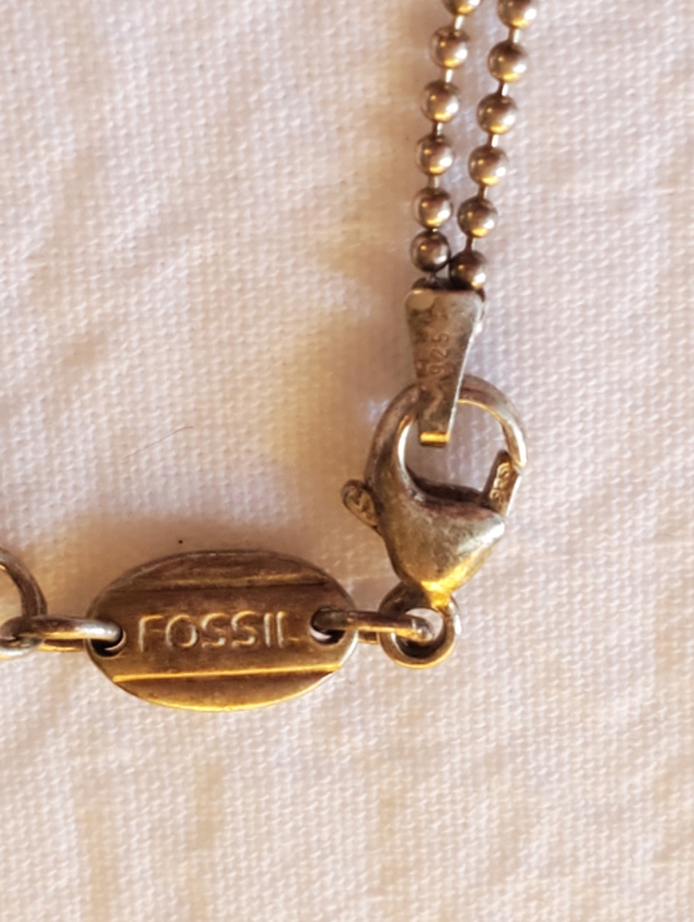 Fossil Silver 925 Heart Pendant Necklace with Accent Stones Double Chain - Picture 3 of 5